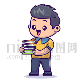 可爱卡通搬书学习的小男孩