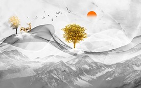 新中式大理石山水电视背景墙