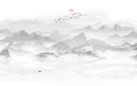 现代山水画沙发背景墙