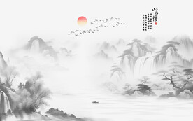 现代轻奢壁画山水画电视背景墙