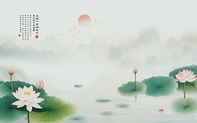 中式荷花背景墙