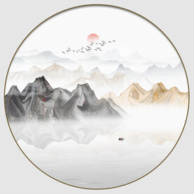 圆形抽象水墨山水画