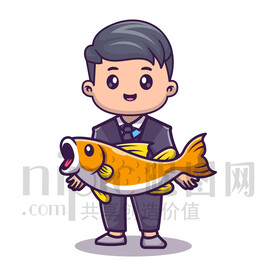 可爱卡通钓鱼比赛钓鱼人
