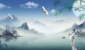 唯美中国风诗意山水画宽屏背景图