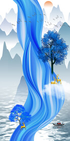 新中式抽象水墨山水风景玄关