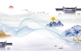 人气 新品背景山水 TIf分层