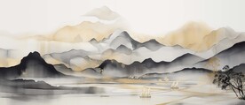 新中式水墨手绘山水画