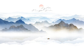 禅意水墨山水画背景墙