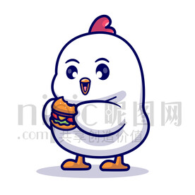 可爱卡通抱着汉堡的小鸡