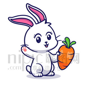 可爱卡通小白兔拿着红萝卜