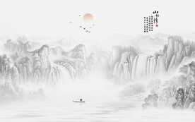 国画山水画背景墙