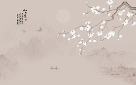 中式水墨山水花鸟背景墙
