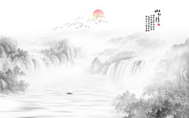 新中式壁画山水画电视背景墙