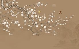 新中式工笔花鸟画电视背景墙