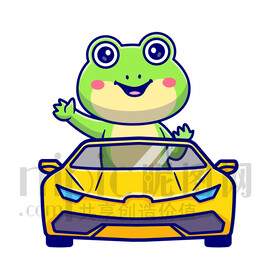 可爱卡通坐小汽车的小青蛙