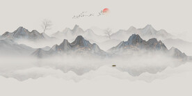 意境抽象水墨山水画背景墙