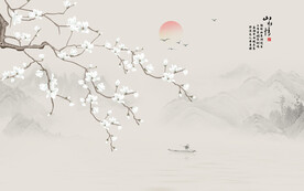 中式兰花鸟画山水电视背景墙