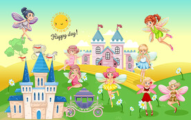 浪漫城堡小仙女卡通儿童房背景墙