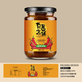 招牌双椒罐装辣椒酱瓶贴设计
