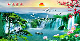 迎客松山水画旭日东升