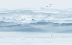 禅意水墨山水画背景墙