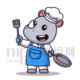 可爱卡通厨师犀牛