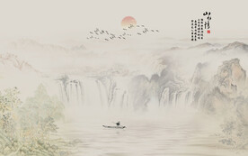 新中式水墨国画山水背景墙壁画