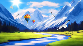 雪山草原风景画