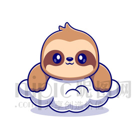 可爱卡通趴在云朵上的树懒