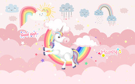 可爱卡通独角兽儿童房背景墙