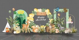 绿色森系宝宝宴设计兔子长颈鹿