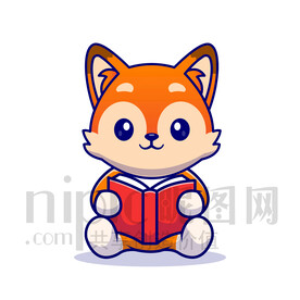 可爱卡通拿着书学习的狐狸