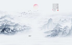 新中式水墨江南山水画