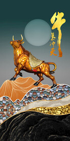 牛气冲天装饰画玄关背景