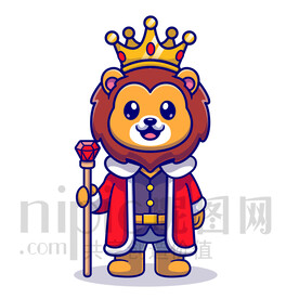 可爱卡通国王装扮的小狮子