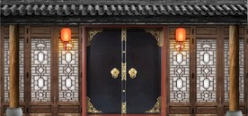 仿古中式古建筑酒楼背景墙壁画