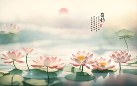 国画荷花背景墙