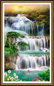 源远流长瀑布山水画