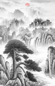 水墨国画迎客松