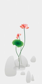 水墨荷花荷叶CDR矢量图案