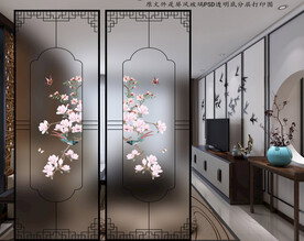 高清分层透明底平开门玻璃打印图