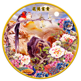 圆形牡丹花开富贵装饰画