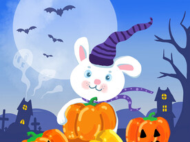 扁平风万圣节可爱卡通兔子插画