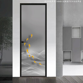 高清分层透明底平开门玻璃打印图