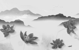 高清 意境灰山水画 TiF分层