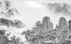新传 中式灰山水画 Tif分层