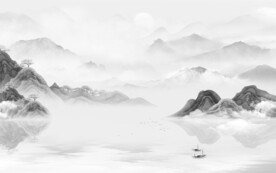 简约 中式灰山水画 Tif分层