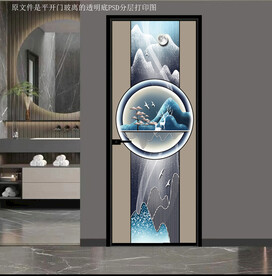 高清分层透明底平开门玻璃打印图