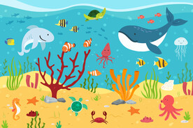 卡通鲸鱼海底世界珊瑚热带鱼背景