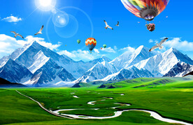 雪山草原风景画